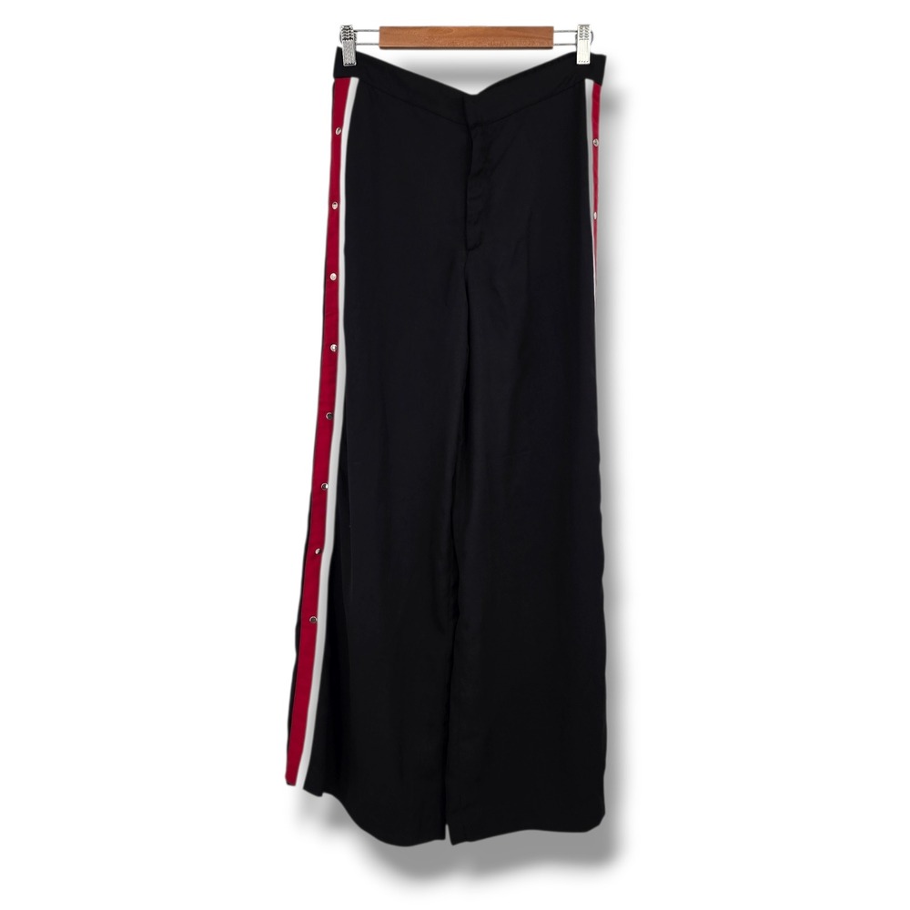 Walter Baker Womens Black Red Stripe Snap Side Wide Leg Track Pants W2675 Size S